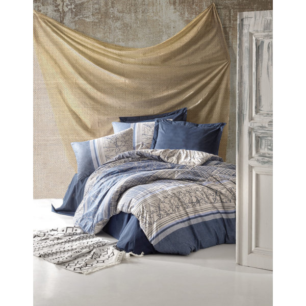 Asir Group INC Caronni Blue/White 100 Cotton Duvet Cover Set Wayfair